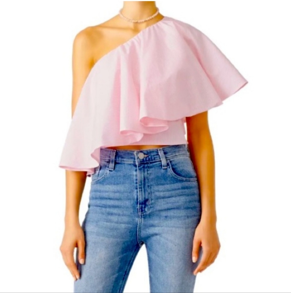 Viva Aviva Yakura Flouncy Top Ballet Pink And White Stripes Size Medium